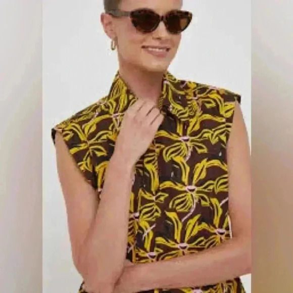 UNITED COLORS OF BENETTON floral print blouse size large yellow - Picture 2 of 11